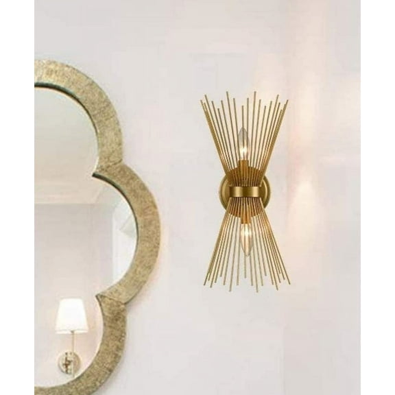 Brass 2-Light Vanity Light Mid-Century Modern Starburst Wall Sconce Lamp Sunburst Sconce Art Decor