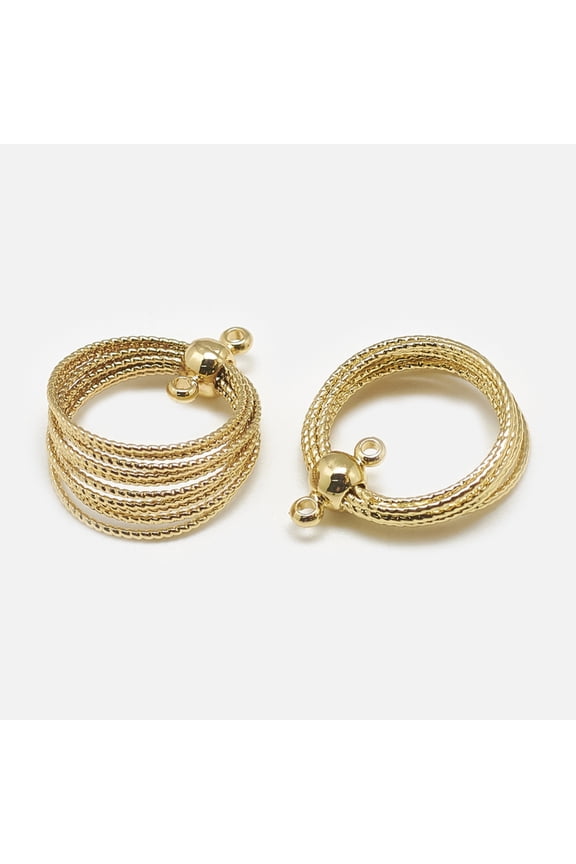 Brass 2-Loop Link Pendants Rings Real 18K Gold Plated 19x16x5.5mm Hole: 1mm