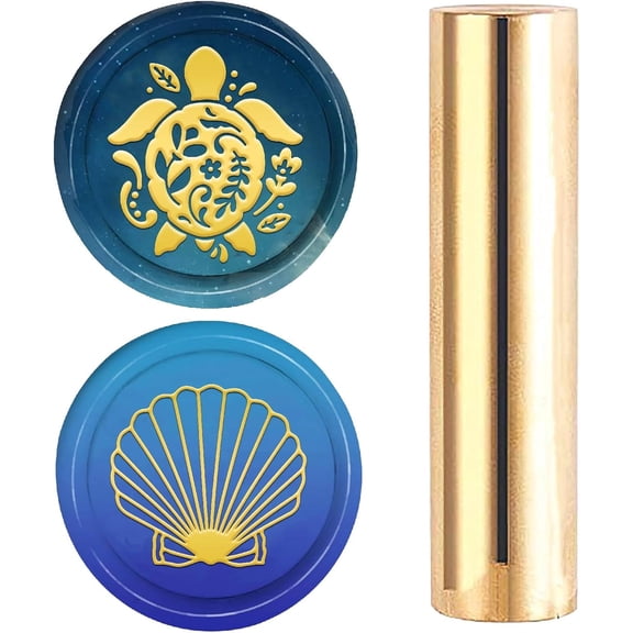 Brass 2 Styles Pattern Headed Wax Seal Stamp Sea Turtle Seashell Metal 15mm Mini Stamps for Wedding Invitations Envelopes Wrapping Ocean Seashell Summer DIY