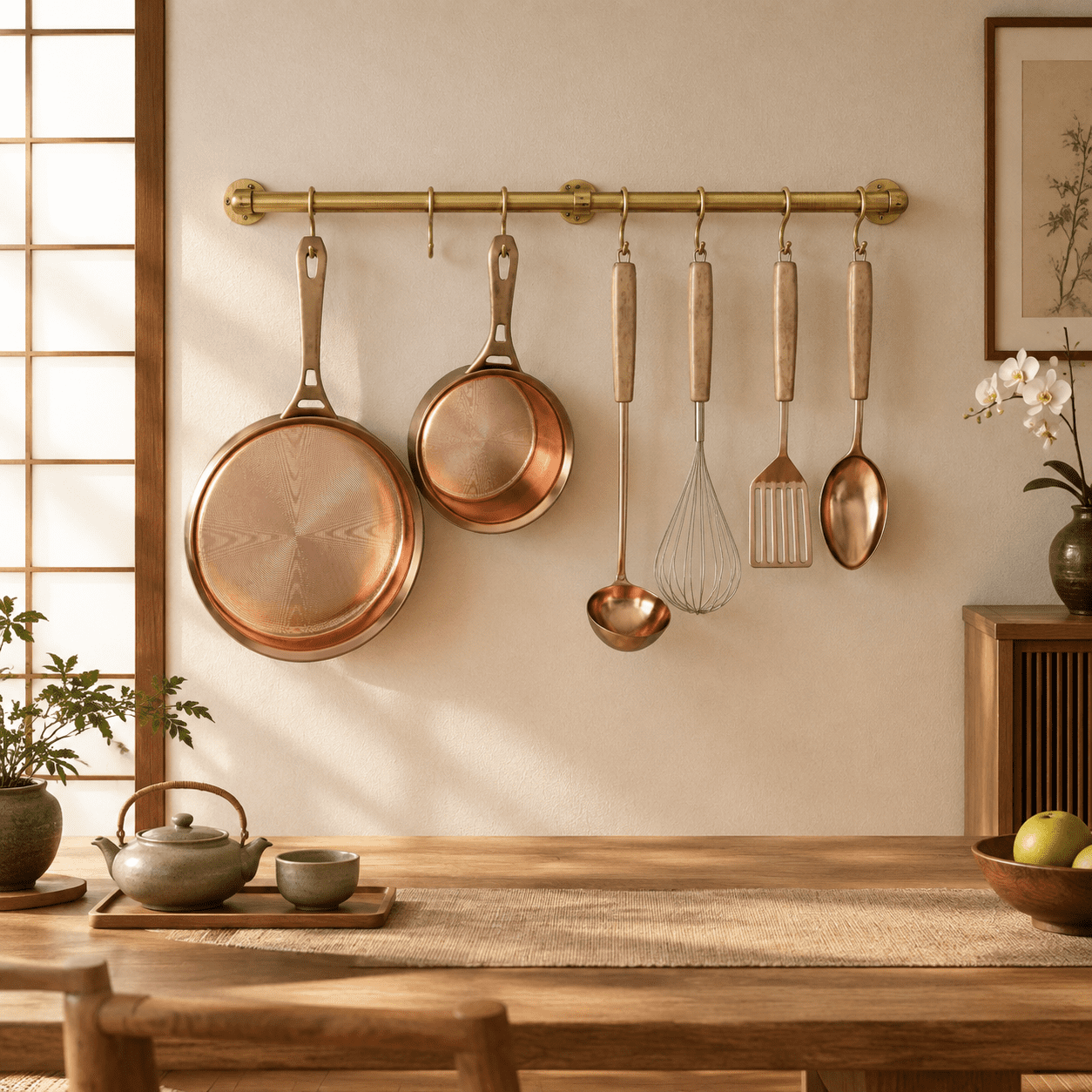 Brass 23.7 Inch Wall Mounted Stainless Steel Kitchen Pot Rack with S ...