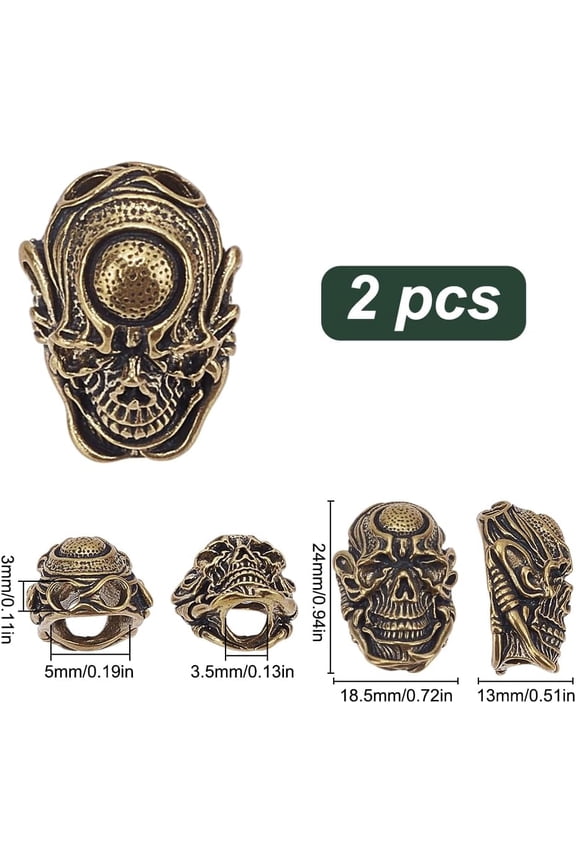 Brass 2Pcs Knife Lanyard Beads Paracord Beads Skull Beads EDC Charm Bead Brass European Beads Antique Golden Large Hole Beads for Men Keychain Bracelet Accessories