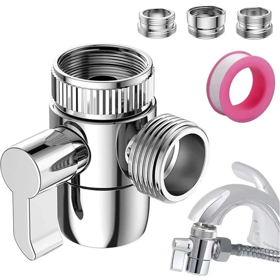 Brass 3-Way Diverter Valve with T-Shaped Design for Sink Faucet Splitter, Dual Outlet Water Flow Control, Chrome Finish Bathroom and Kitchen Adapter, for Toilet, Bidet, Ba