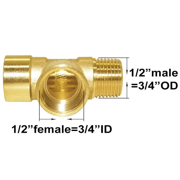 Brass 3 Way Tee Pipe Fitting 1/2" Female x 1/2" Female x 1/2" Male