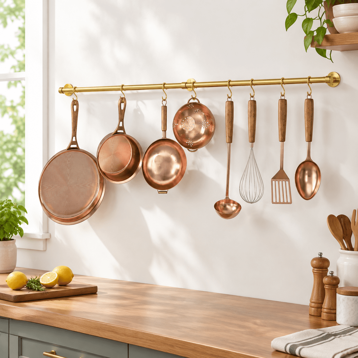 Brass 39.4 Inch Wall Mounted Stainless Steel Kitchen Pot Rack With