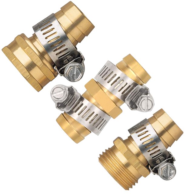 Brass 5/8" Garden Hose Repair Mender Kit, Male Female Hose Connector