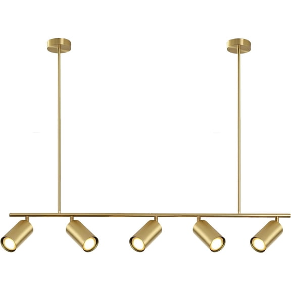 Brass 5-Light Track Lighting Pendant Mid Century Modern LED Track Lighting Kit Linear Track Lighting Kitchen Adjustable Spot Light Ceiling