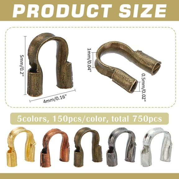 Brass 750pcs Brass Wire Guardian U Shape Cable Protector Jewelry Wire Guardian Protectors Wire Guards Loops for Jewelry Making Earring Bracelet Necklaces DIY Crafts 0.5mm Hole