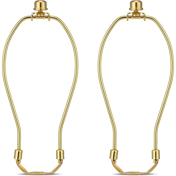 Brass 8 Inch Lamp Harp - 2 Set, Detachable Shade Holder for Table & Floor Lamps, Heavy Duty Bracket with Standard Saddle & Finial