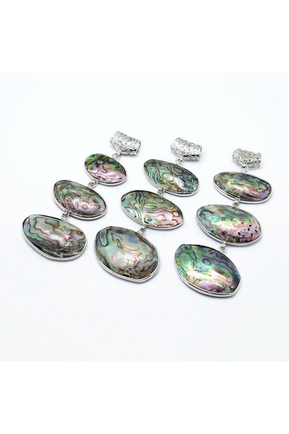Brass Abalone Shell Oval Big Pendants with Scarf Bail Beads Undyed 71~92x30~35x8.5mm Hole: 4x6mm
