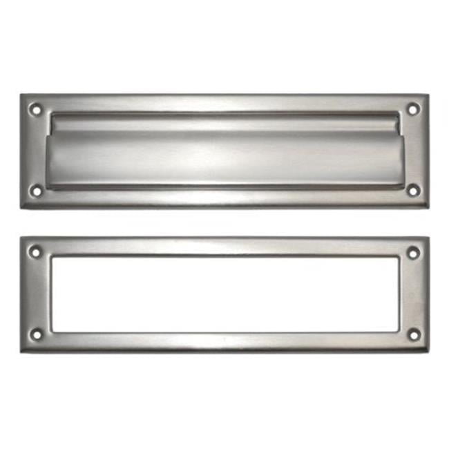Medium Satin Nickel Brass Mail Slot with Spring-Loaded Flap