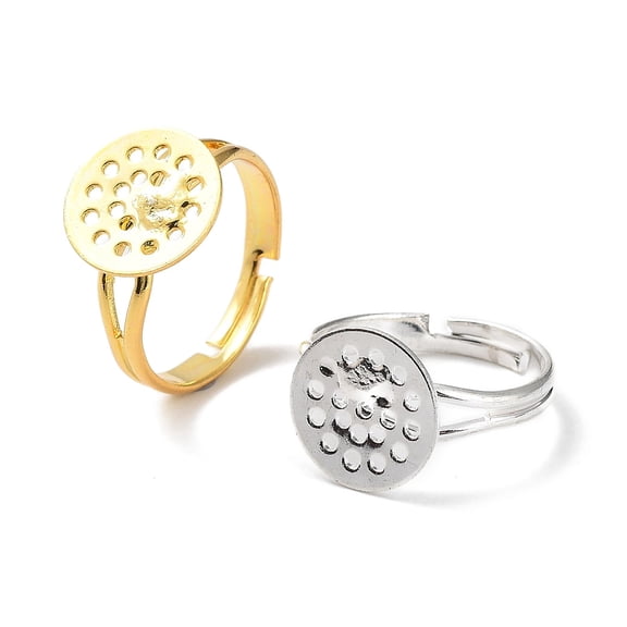 Brass Adjustable Ring Settings Flat Round Mixed Color Inner Diameter: 17mm