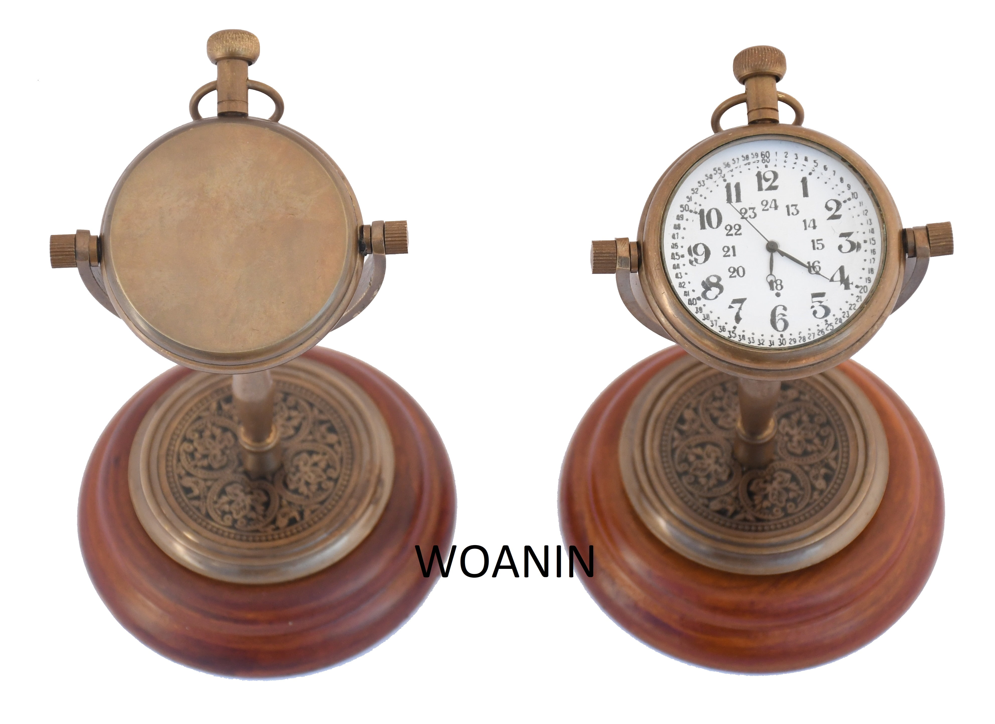 Brass Analog Antique Desk Clock Personalized Desktop Table Watch