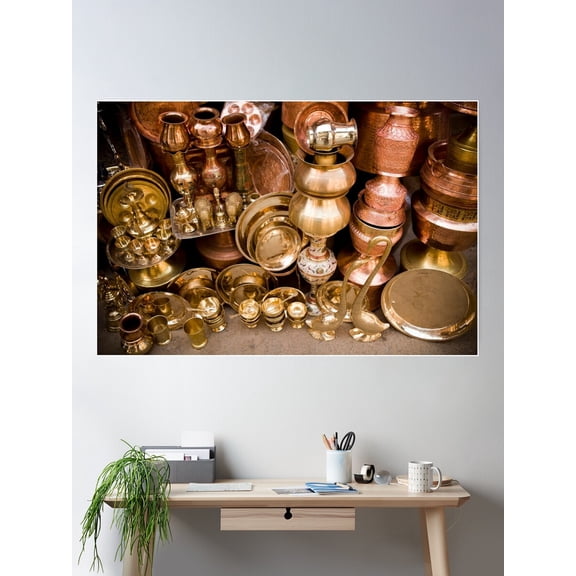 Brass And Copper Asian Market Bazaar Poster Wall Art, Modern Wall Decor For Living Room Bedroom, 16x24 UNFRAMED