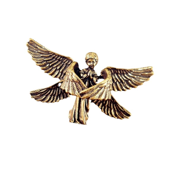 Brass Angelic Winged Sculpture, Elegant Handcrafted Blessing Ornament for Home Office Desk Decor