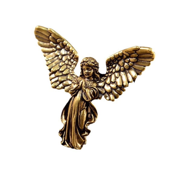 Brass Angelic Winged Sculpture, Elegant Handcrafted Blessing Ornament for Home Office Desk Decor