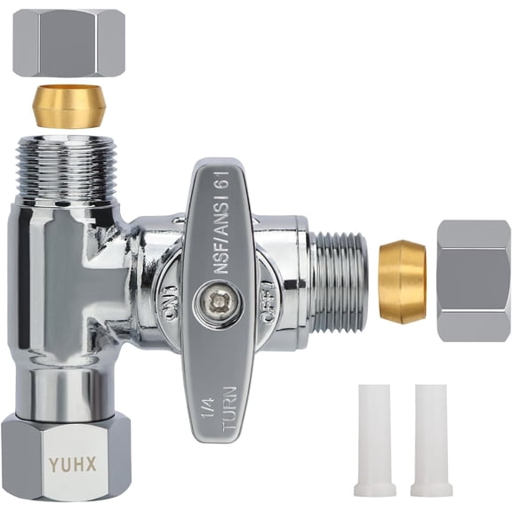 Brass Angle Stop Add-A-Tee Valve,3/8 x 3/8" x 3/8 Compression Water Splitter