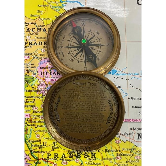 Brass Antique Compass May Your Faith Robert Frost Compass - Steampunk Accessory Beautiful Handmade Gift Nautical Compass 3 inches