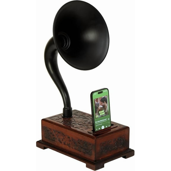 Brass Antique Look Vintage Decor Gramophone Speaker iPhone Table Decor Smart Phone