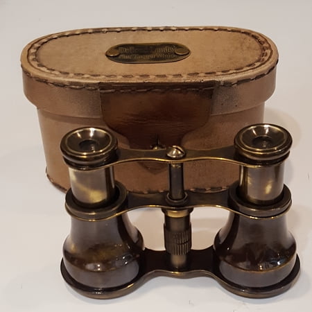 Brass Antique Vintage Monocular Mini Binocular Ancient Pirate Focus Spyglass with Brown Leather Box