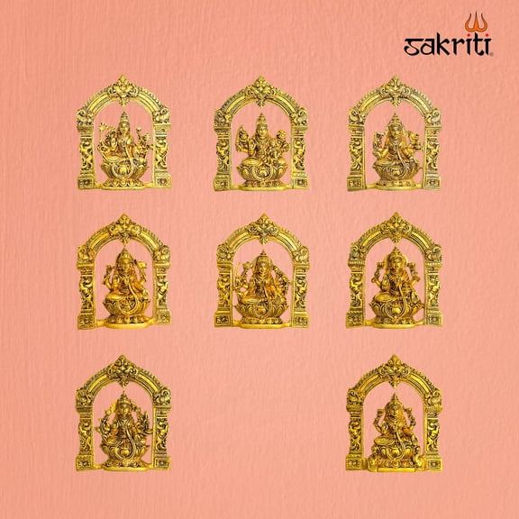 Brass Arch Astalakshmi Wall Mounted Plate 9 Inch Traditional Lakshmi Decor for Pooja Room and Home Temple