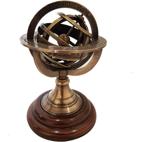 Brass Armillary Sphere Globe Clock Spherical Astrolabe Vintage Compass
