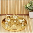 thumbnail image 1 of Brass Ashtmangal Beeded Design Pooja Thali Set (Approx. Dia. 8.1 Inch) with Brass Oil Lamp, Incense Holder, Katori, Kalash, handbell, 1 of 2