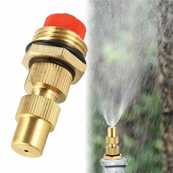 Brass Atomizing Nozzle, Adjustable Misting Nozzle for Garden Irrigation, Water Saving Sprinkler with Fine Mist Spray for Lawn, Patio Cooling and Greenhouse Humidity