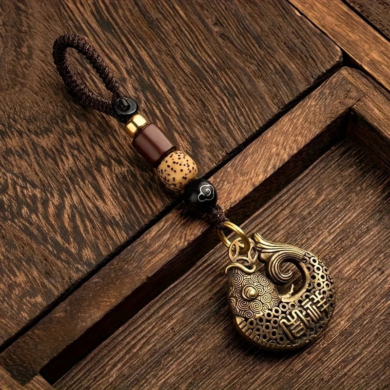 Brass Auspicious Fish Men's Key Ring -Royal Palace Style Pure Copper Car Key Ring, with complex host design S, Car Key Ring Accessories,Fish