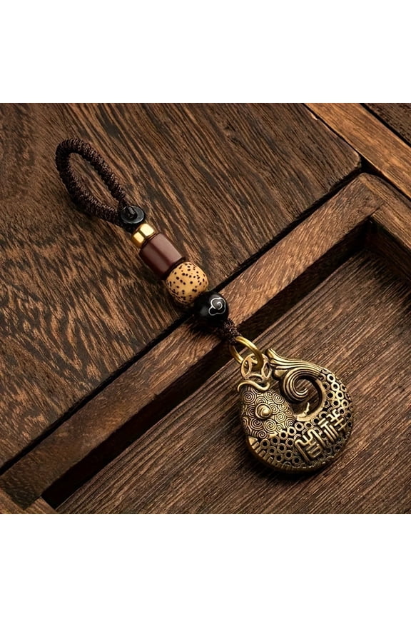 Brass Auspicious Fish Men's Key Ring -Royal Palace Style Pure Copper Car Key Ring, with complex host design S, Car Key Ring Accessories,Fish