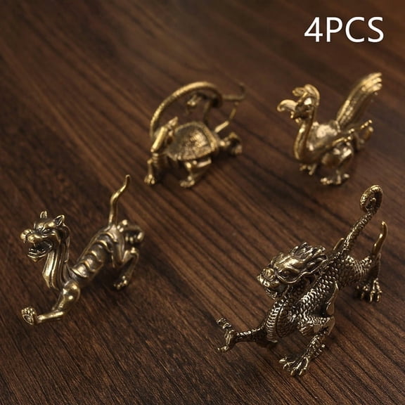 Brass Azure Dragon White Tiger Vermillion Bird, Black Tortoise Figurines Lucky Prosperous Beast Decor Office Desktop Ornament