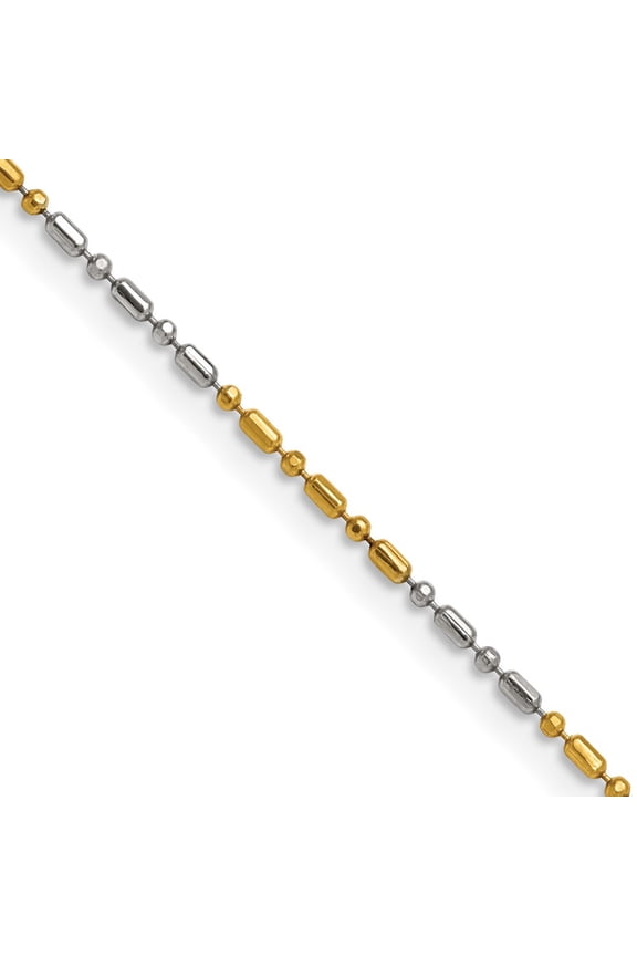 Brass Ball Beaded Chain Styles Necklace Chisel Two-tone 1.2 mm 16 inch Fancy