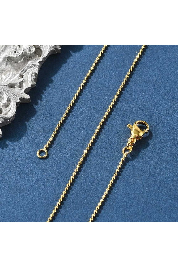 Brass Ball Chain Necklaces with Lobster Claw Clasps Real 18K Gold Plated 17.5 inch(44.5cm)