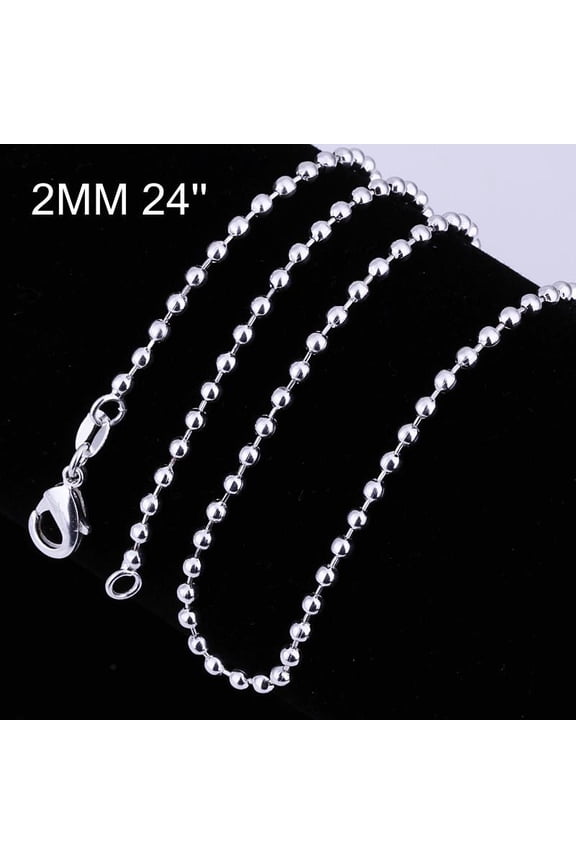 Brass Ball Chain Necklaces with Lobster Claw Clasps Silver Color Plated 24 inch(61cm) 2mm