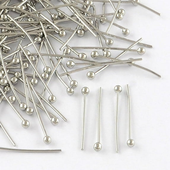 Brass Ball Head Pins Cadmium Free & Lead Free Platinum 20x0.5mm 24 Gauge Head: 2mm 9580~10000pcs/bag