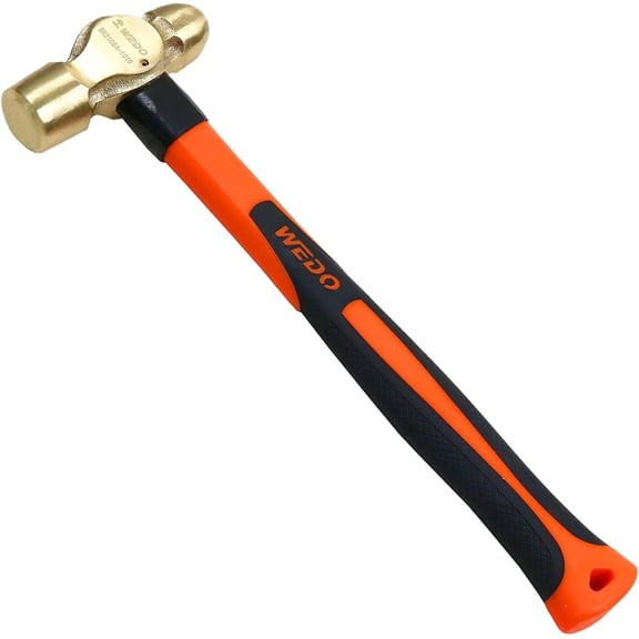 Brass Ball Peen Hammer 8 oz(1/2lb), Pein with Fiberglass Handle, Length 280mm(11"), Die-Forged, Corrosion Resistant, DIN Standard