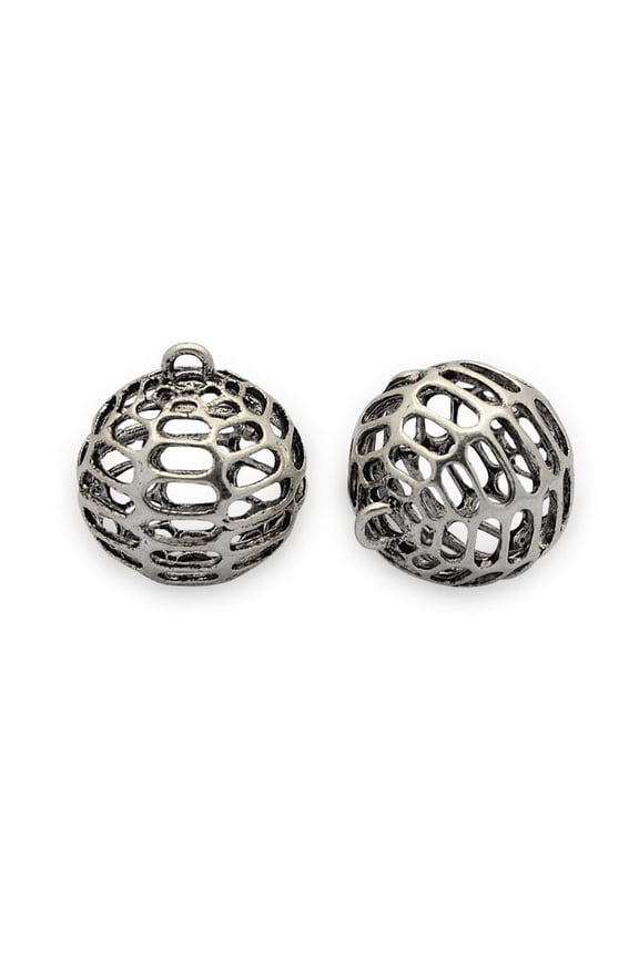 Brass Ball Pendants Hollow Round Nickel Free Silver 19x17mm Hole: 2mm