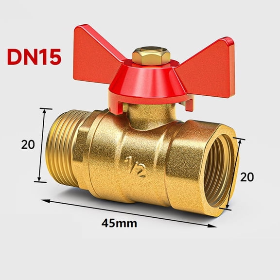 Brass Ball Valve 1/2 Inch DN15 Two Way Shut Off with Red Wing Handle for Water Oil Gas Pipes Industrial Plumbing Systems Threaded Connection