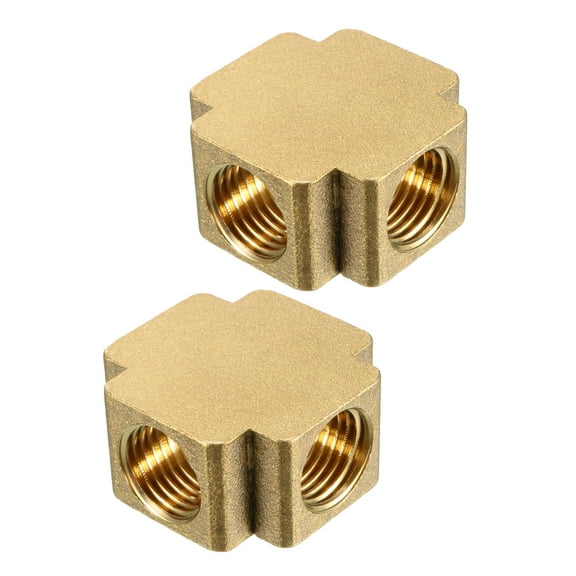 Brass Barstock Cross Pipe Fitting 1/4 PT Female Thread 4 Way Adapter 2pcs