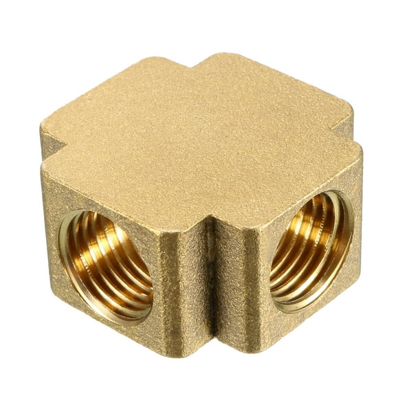 Brass Barstock Cross Pipe Fitting 1/4 PT Female Thread 4 Way Connector