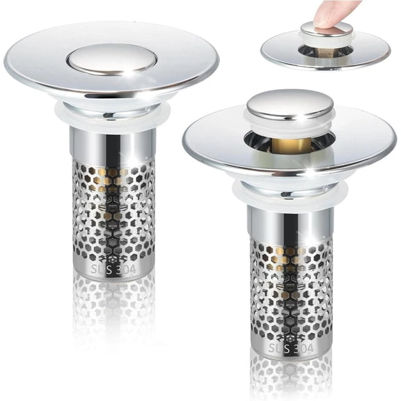 Brass Basin Pop-up Drain Filter Plug for 1.45 Inch Bathroom Sink Stoppers 2PC