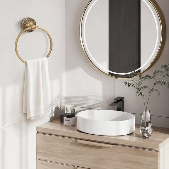 Brass Bathroom Accessory Set, Antique Brass Toilet Paper Holder Towel Ring Hook, Towel Hook Robe Toilet Paper Roll Holder, Rustic Towel Rack Bar Hardware Set Farmhouse Wall Mounted(4 Pieces)