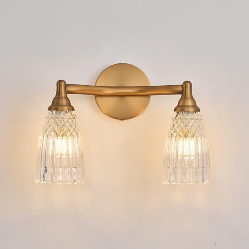 Brass Bathroom Light Fixture Vintage Bathroom Vanity Lighting 2 Lights Glass Wall Scone for Bedroom Bath Living Room Hallway$$Tools & Hardware Other