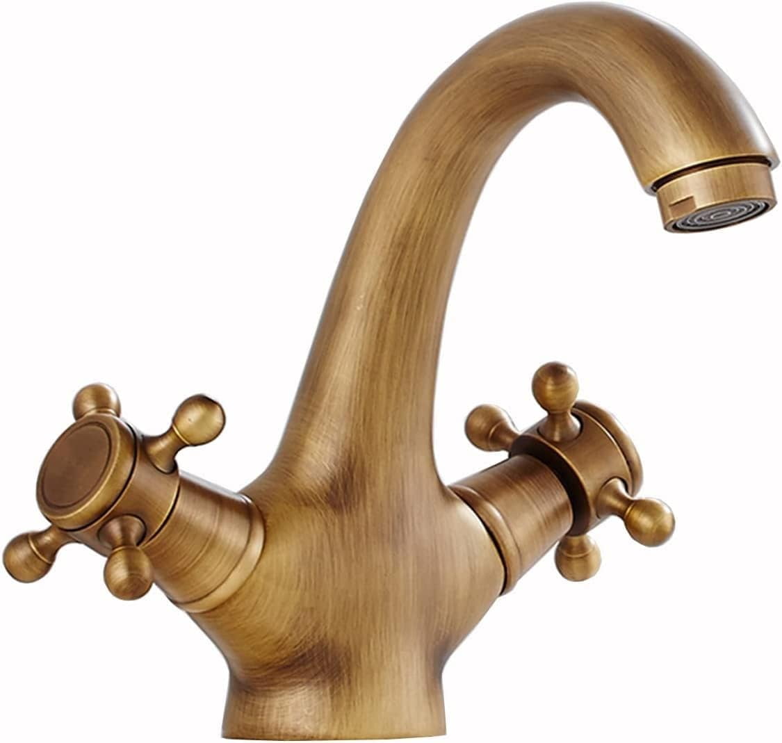 Brass Bathroom Sink Faucet Double Handle Faucet Bathroom Single Hole Faucet Bathroom Sink Sink Faucet Antique Brass Antique Kitchen Faucet Brass for Balcony,Black