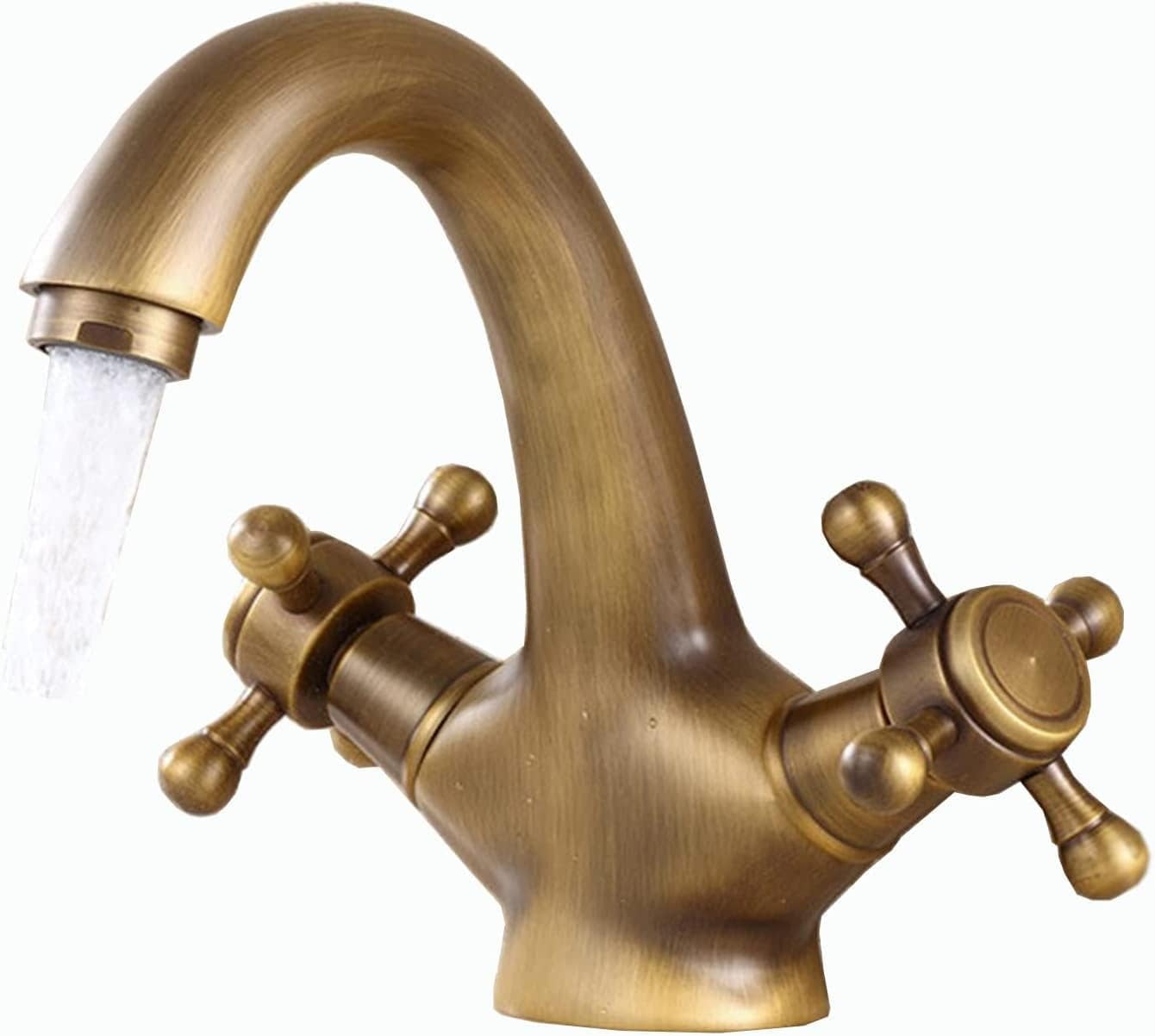 Brass Bathroom Sink Faucet Double Handle Faucet Bathroom Sink Faucet Antique Brass Antique Kitchen Faucet Brass Brushed Brass Bathroom Faucet Single Hole,Antique A