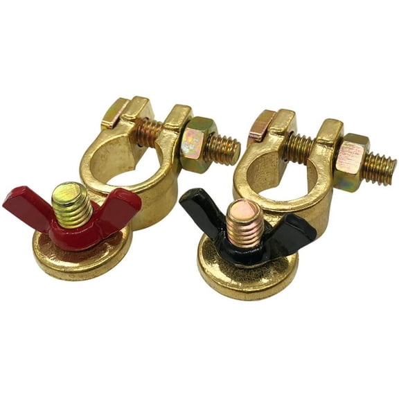 Brass Battery Terminal Connector Clamps, Ampper Top Post Battery Terminals Clamp Set for Marine Car Boat RV Vehicles (1 Pair)