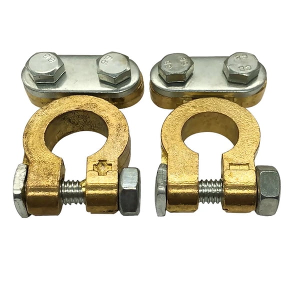 Brass Battery Terminal Connector Clamps, Ampper Top Post Battery Terminals Set for Marine Car Boat RV Vehicles (1 Pair)