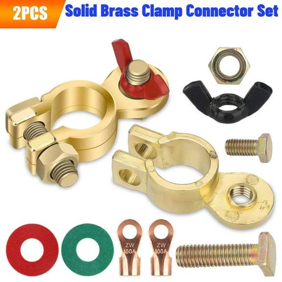 Brass Battery Terminal Positive & Negative Connectors Clamp Marine Top Post End