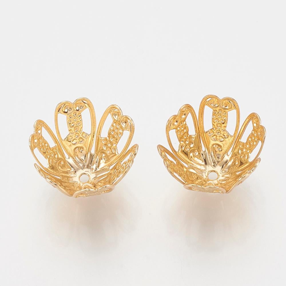 Brass Bead Caps 6-Petal Real 18K Gold Plated 16x10mm Hole: 1mm Material Brass