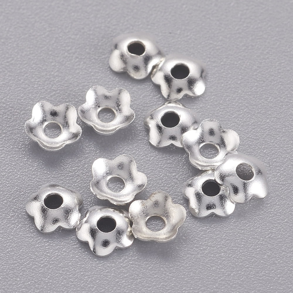 Brass Bead Caps Flower Nickel Free Silver Color Plated 4mm
