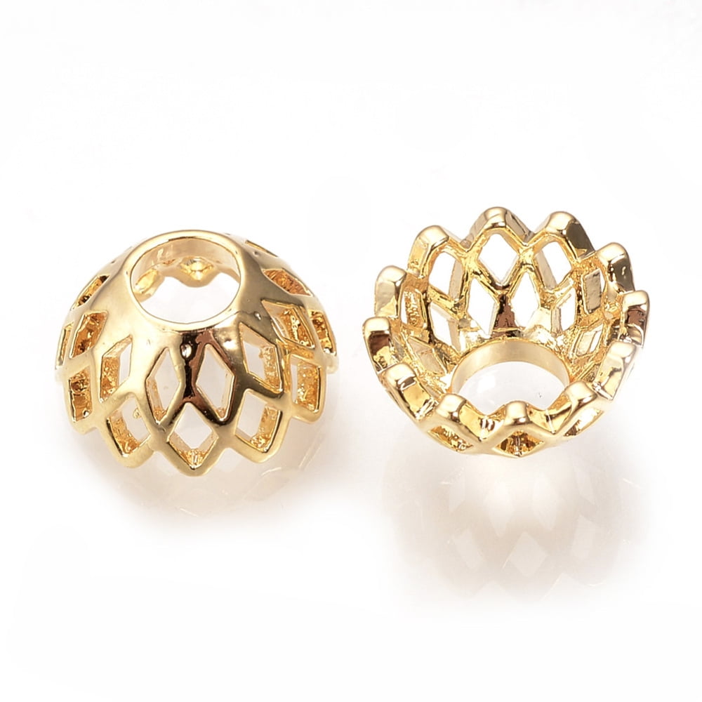 Brass Bead Caps Multi-Petal Nickel Free Real 18K golden Plated 10x5mm Hole: 3.5mm